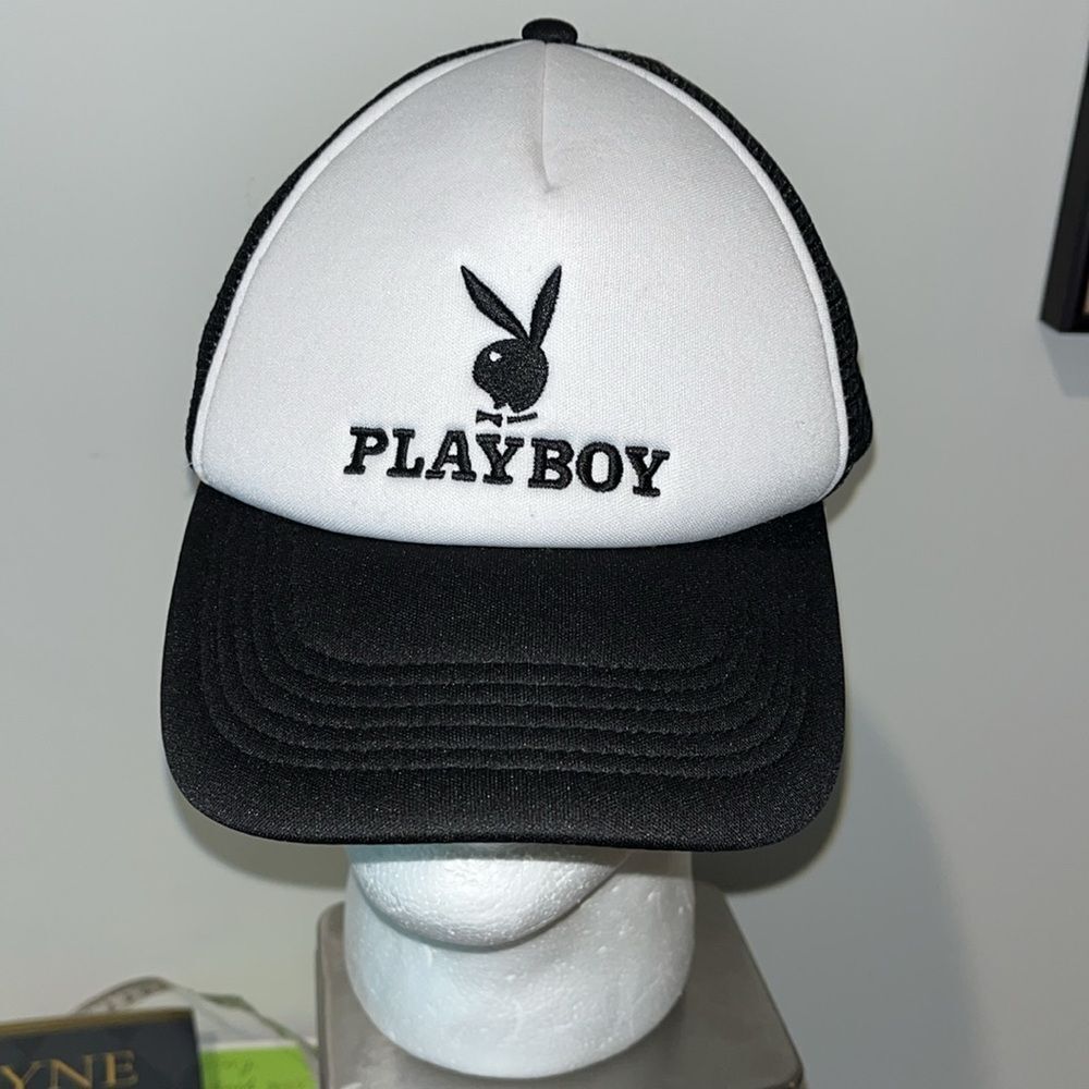Playboy Foam Mesh Adjustable SnapBack Black White Trucker Sloop baseball Cap Hat